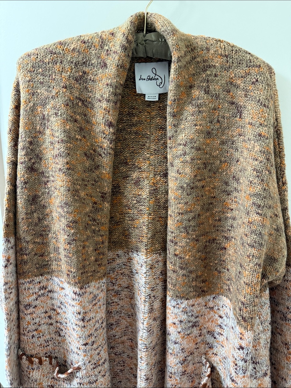 New York Marled Open-Front Cardigan in Brown and Cream